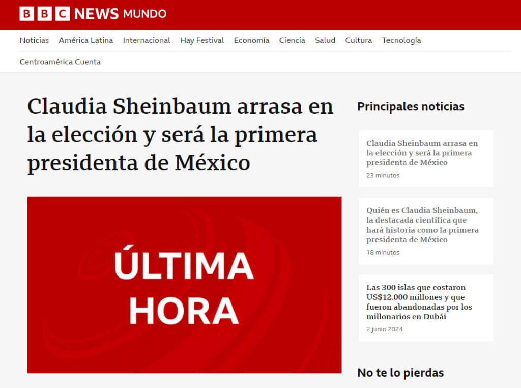 MEDIOS INTERNACIONALES REACCIONAN AL TRIUNFO DE CLAUDIA SHEINBAUM